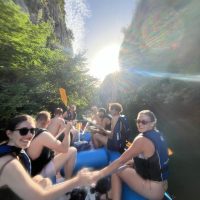 arents and children paddle together and enjoy a safe rafting trip Family rafting adventure in Dalmatia